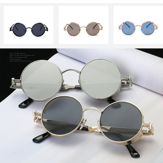 FashionMio Steampunk Women's Men's Metal Frame Round Lens Sunglasses/#5