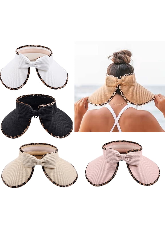 Women's Sun Visor Wide Brim Beach Hat Ponytail Women's Foldable Floppy Hat/Black