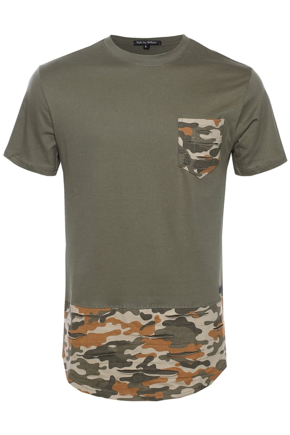 Men's Army Pocket Patched Tee with Rounded Hem