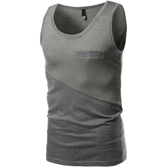 FashionOutfit Men's Asymmetrical Color-Block Contrast Tank Tops