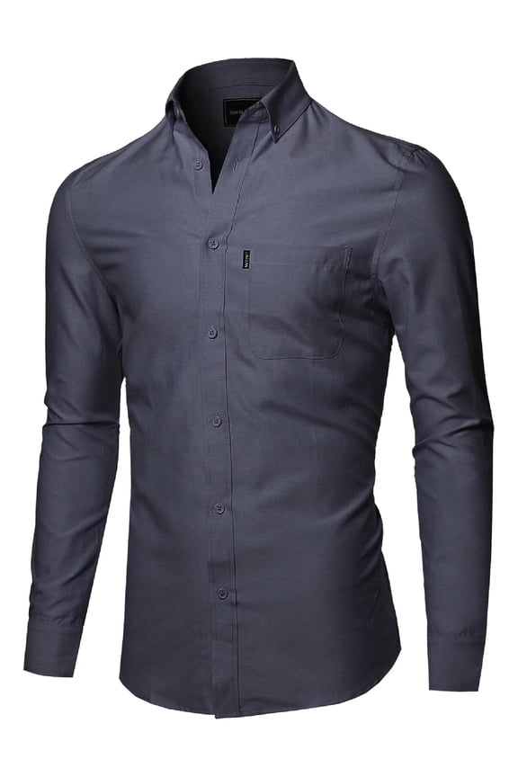 Men's Basic Button Down Collar Chambray Long Sleeve Shirt