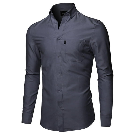 FashionOutfit Men's Basic Button Down Collar Chambray Long Sleeve Shirt