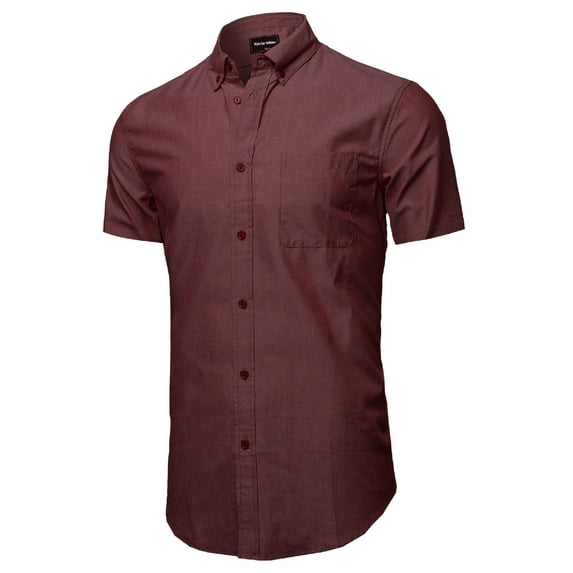 FashionOutfit Men's Basic Button Down Collar Chambray Short Sleeve Shirt