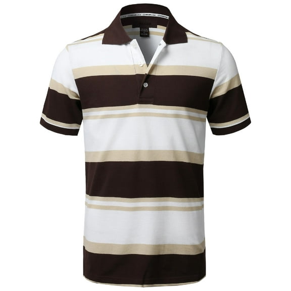 FashionOutfit Men's Basic Casual Short Sleeves Stripe 3 Button Placket Polo Shirt