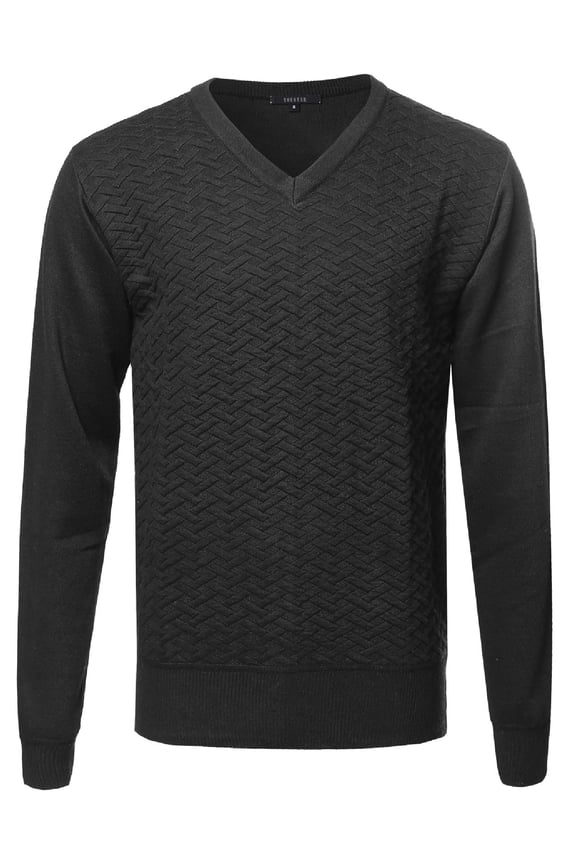 Men's Basic Diamond Textured V-neck Sweater