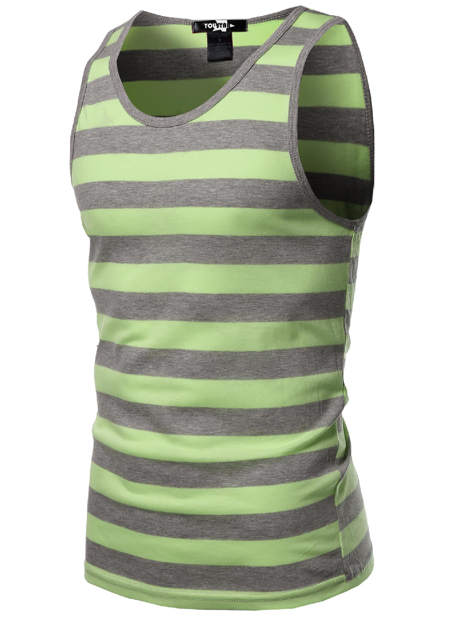 FashionOutfit Men's Basic Round Neck Neon Color Wide Stripe Tank Tops ...