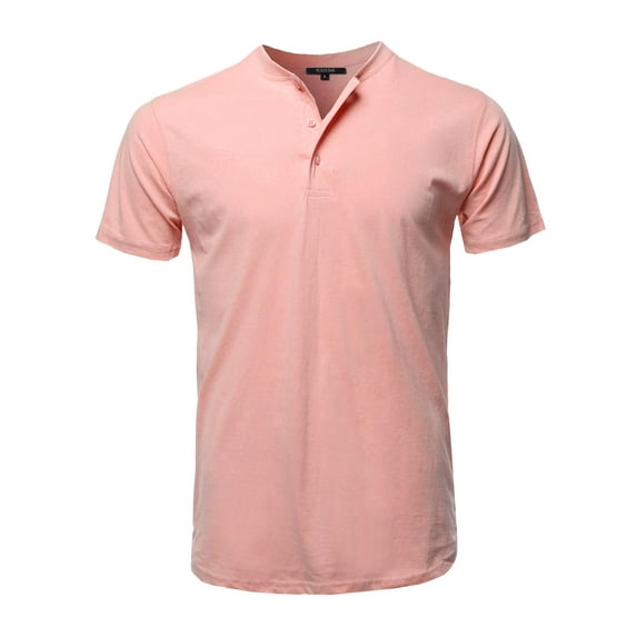 FashionOutfit Men's Basic Short Sleeve Cotton Henley Neck Basic Tee