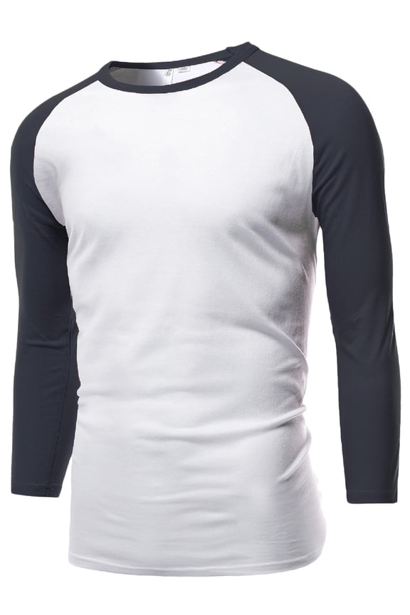 Men's Casual 3/4 Contrast Sleeve Raglan Round-Neck Baseball T-Shirts
