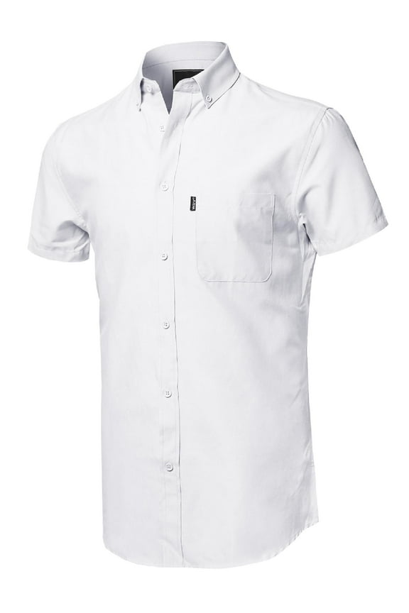 Men's Casual Basic Button Collar Chambray Short Sleeve Shirt