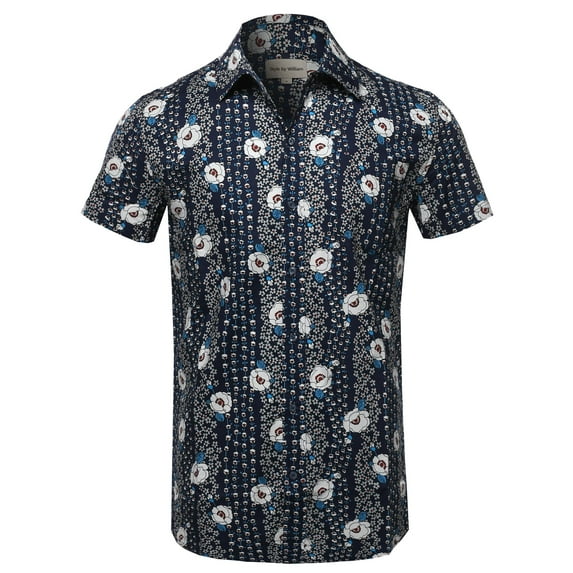 FashionOutfit Men's Casual Cotton Patterned Button Down Chest Pocket Short Sleeve Shirt