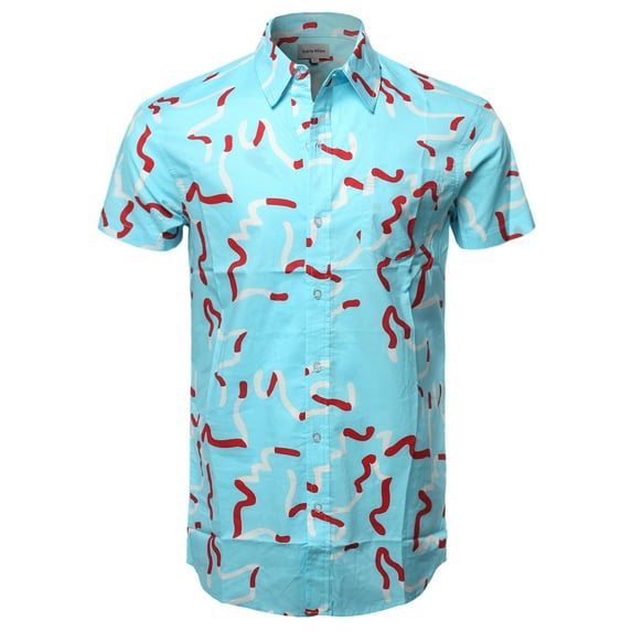 FashionOutfit Men's Casual Cotton Patterned Button Down Chest Pocket Short Sleeve Shirt