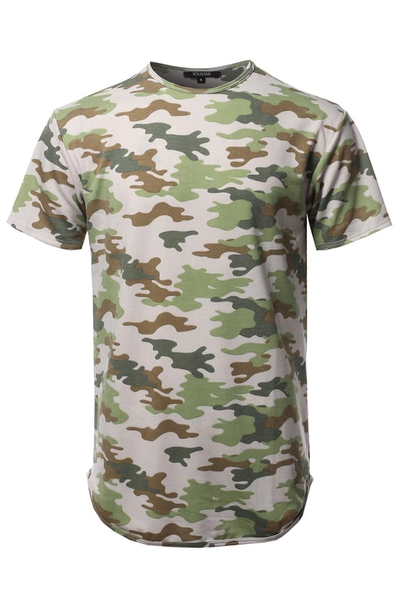 Men's Casual Crew Neck Camouflage Scallop Hem Tee - Made In USA