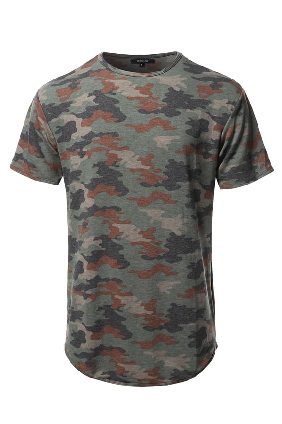 Men's Casual Crew Neck Camouflage Scallop Hem Tee - Made In USA