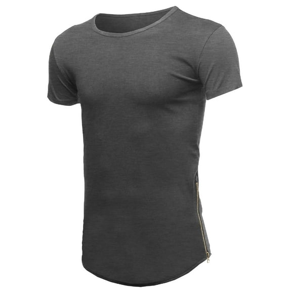FashionOutfit Men's Casual Longlie Side Slit with Zipper Tshirt Tee
