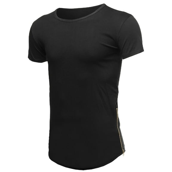 FashionOutfit Men's Casual Longlie Side Slit with Zipper Tshirt Tee