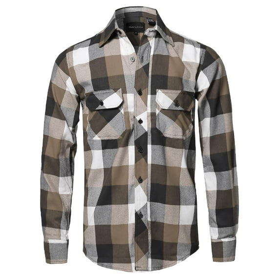 FashionOutfit Men's Casual Plaid Flannel Woven Long Sleeves Button Down Shirt