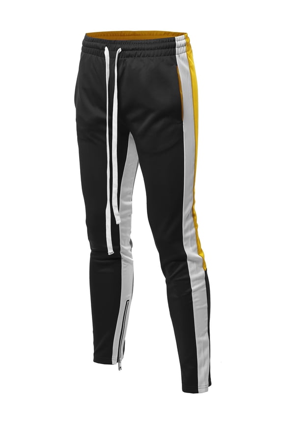 Men's Casual Side Panel Color Block Long Length Drawstring Ankle Zipper Track Pants