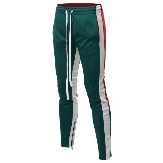 FashionOutfit Men's Casual Side Panel Color Block Long Length Drawstring Ankle Zipper Track Pants