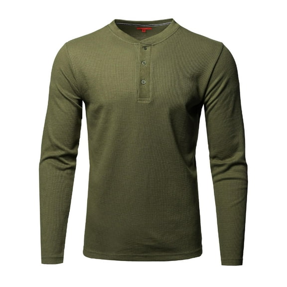 FashionOutfit Men's Class Basic Thermal Henley Crew Neck Long Sleeve T-Shirt
