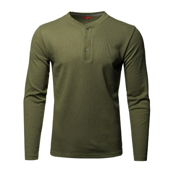 FashionOutfit Men's Class Basic Thermal Henley Crew Neck Long Sleeve T-Shirt