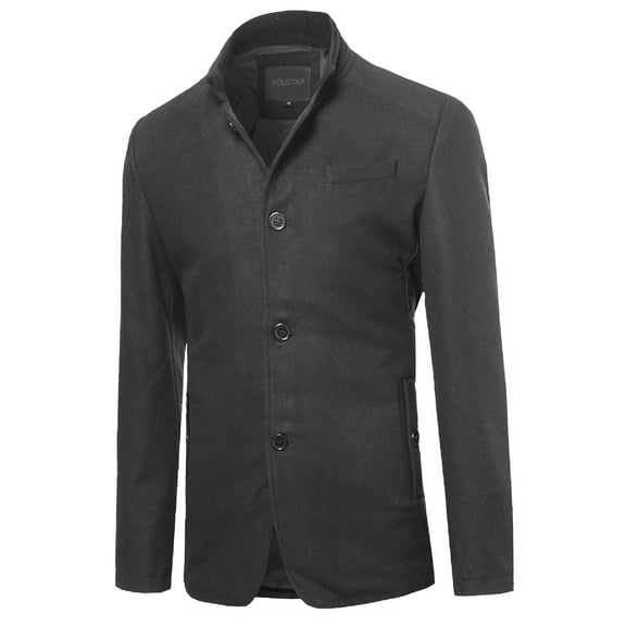 FashionOutfit Men's Classic British Long Sleeves Button Closure Wool Blend Coat