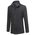 thumbnail image 1 of FashionOutfit Men's Classic Zipper & Button Closure Shoulder Boards Wool Blend Coat, 1 of 4