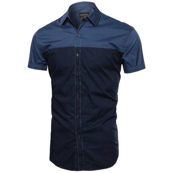 FashionOutfit Men's Color Block Button Down Short Sleeve Shirt