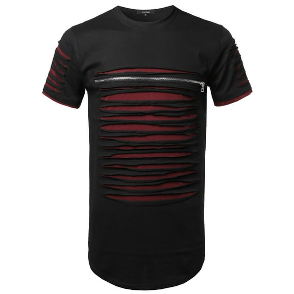 FashionOutfit Men's Cut Out Unique Design Front Zipper Short Sleeves Tee Shirt