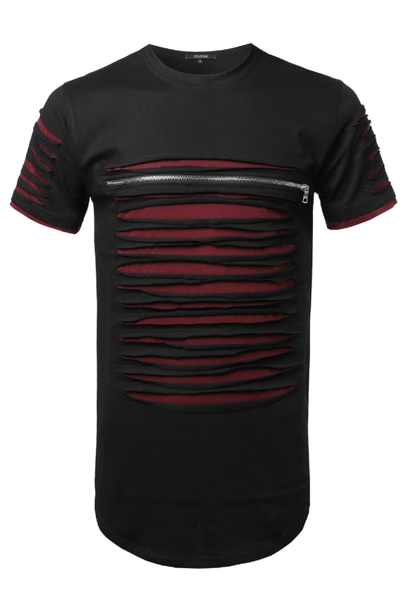 Men's Cut Out Unique Design Front Zipper Short Sleeves Tee Shirt