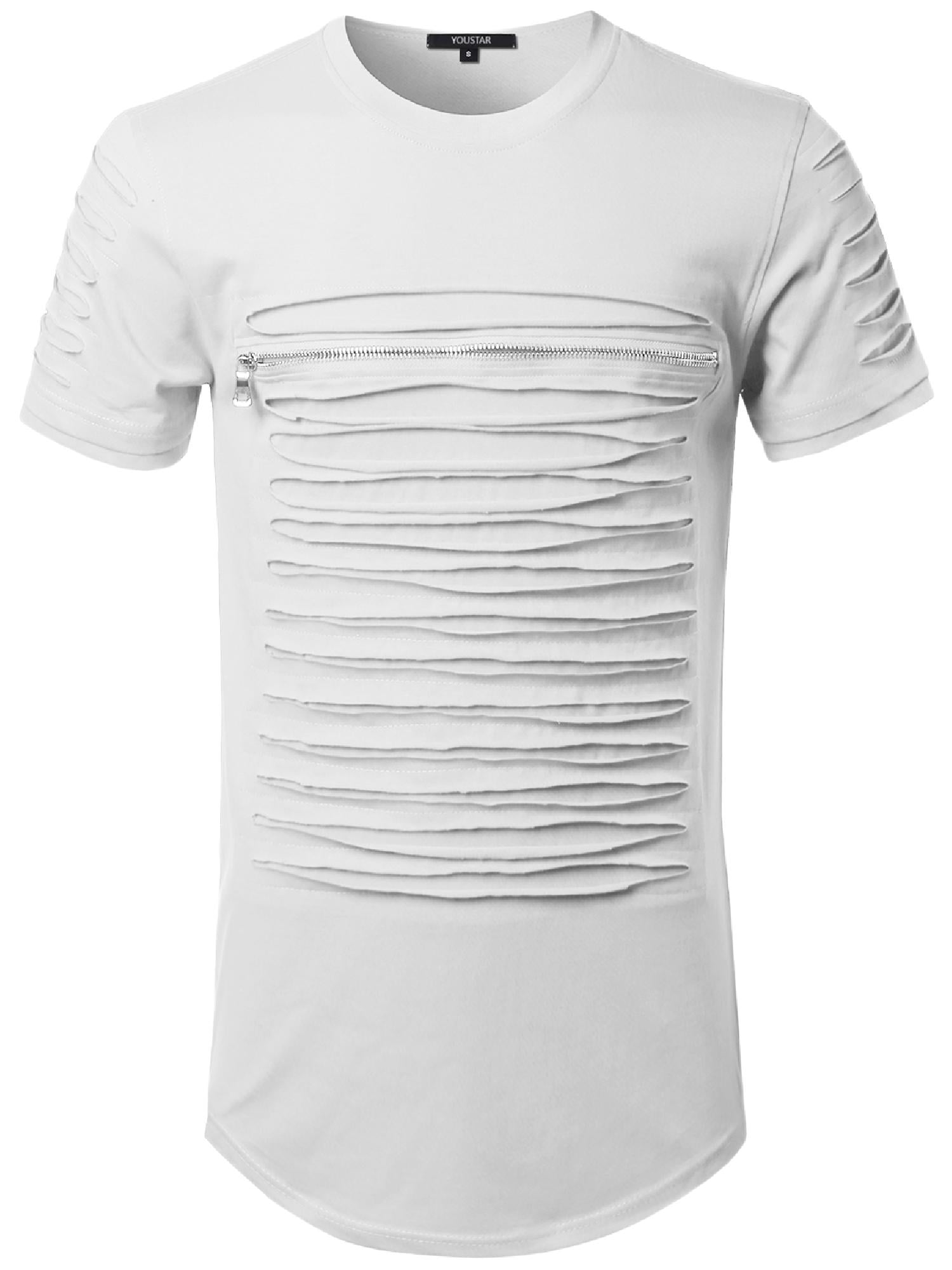 FashionOutfit Men's Cut Out Unique Design Front Zipper Short Sleeves ...