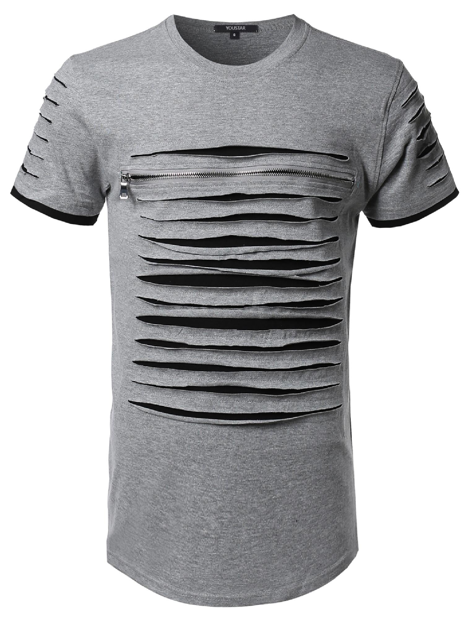 FashionOutfit Men's Cut Out Unique Design Front Zipper Short Sleeves ...