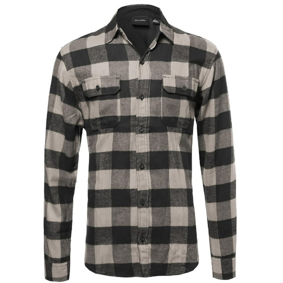 FashionOutfit Men's Flannel Plaid Checkered Long Sleeve Shirt With Front Pockets