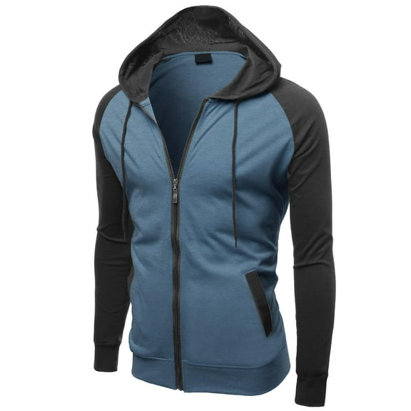 FashionOutfit Men's Raglan Color Contrast Zip Hooded Jackets