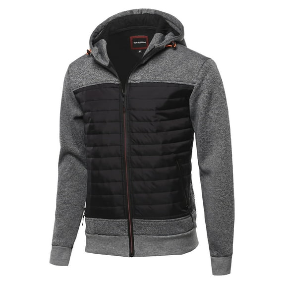 FashionOutfit Men's Reverse coil color zipper Fleece lining padded Jacket