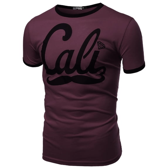 FashionOutfit Men's Round Neck Cali Moustache Printed Short Sleeve Tops