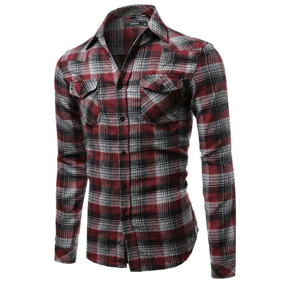 FashionOutfit Men's Scotch Plaid Flannel Long Sleeve Button Down Shirt