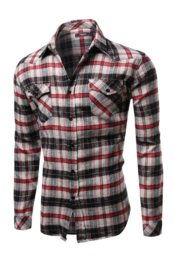 Men's Scotch Plaid Flannel Long Sleeve Button Down Shirt