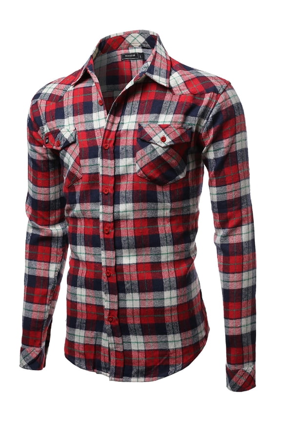 Men's Scotch Plaid Flannel Long Sleeve Button Down Shirt