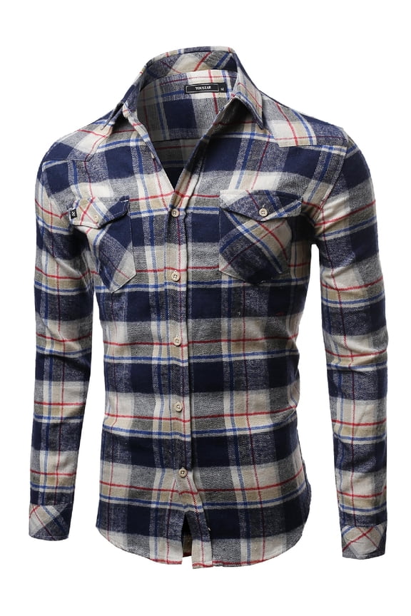 Men's Scotch Plaid Flannel Long Sleeve Button Down Shirt