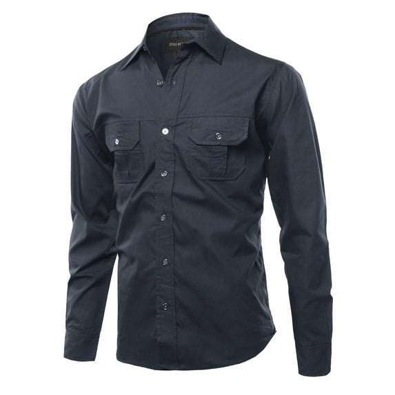 FashionOutfit Men's Solid Casual Chest Pocket Long Sleeve Button Down Shirts