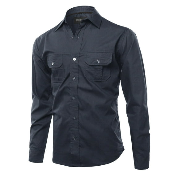 FashionOutfit Men's Solid Casual Chest Pocket Long Sleeve Button Down Shirts