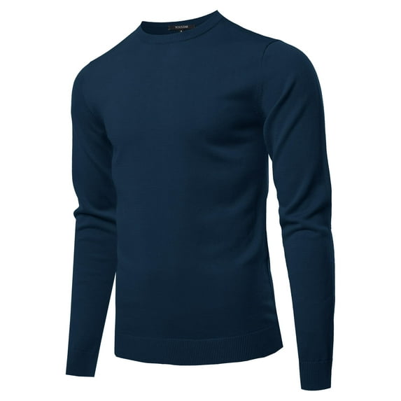FashionOutfit Men's Solid Long Sleeve Crew Neck Pullover Knit Sweater