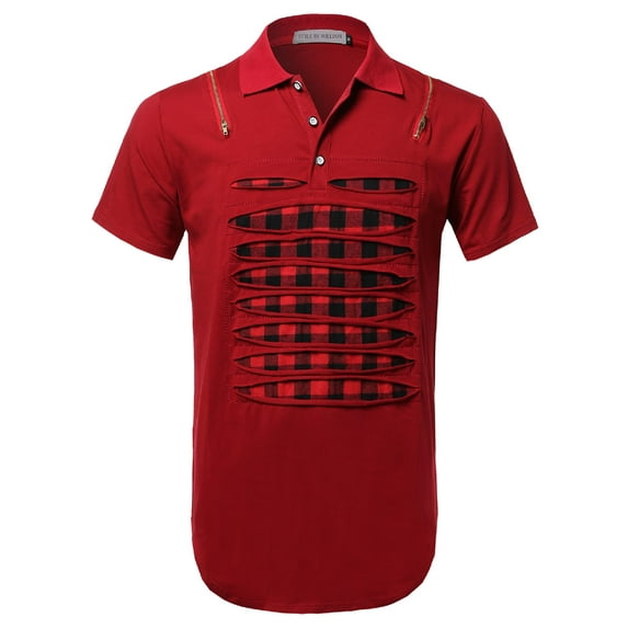 FashionOutfit Men's Zippered Shoulder Round Hem Polo