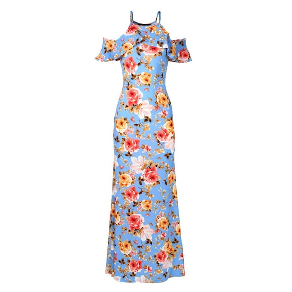FashionOutfit Women's Affordable Beach Wedding Guest Floral Cold Shoulder Maxi Dress Made in USA