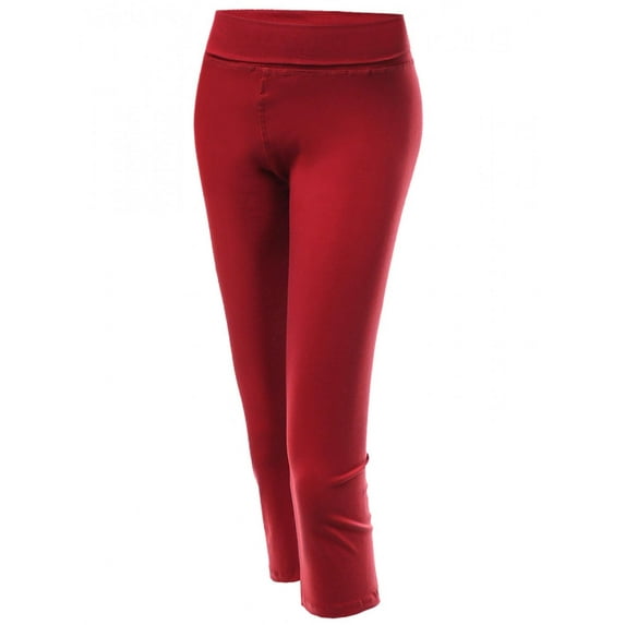 FashionOutfit Women's Basic 3/4 Solid Foldover Workout Yoga Pants