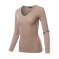 thumbnail image 1 of FashionOutfit Women's Basic Casual Solid Long Sleeve V-neck Thermal Tops, 1 of 1