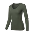 thumbnail image 1 of FashionOutfit Women's Basic Casual Solid Long Sleeve V-neck Thermal Tops, 1 of 1