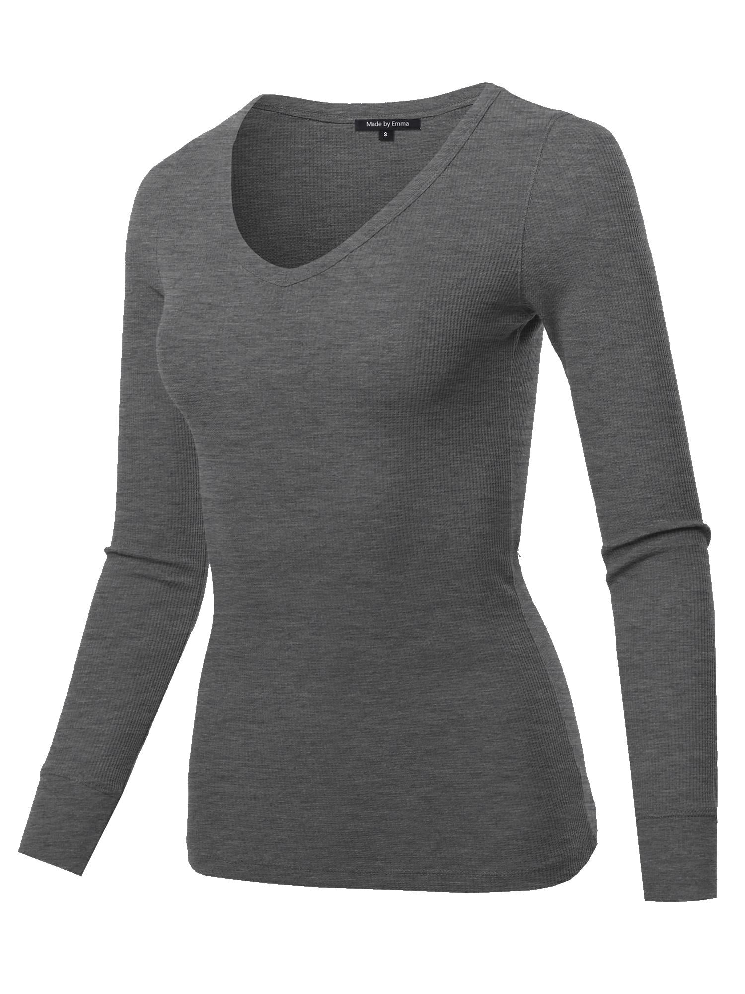 FashionOutfit Women's Basic Casual Solid Long Sleeve Vneck Thermal