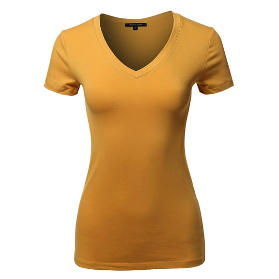 FashionOutfit Women's Basic Cotton V-Neck Short Sleeve Top