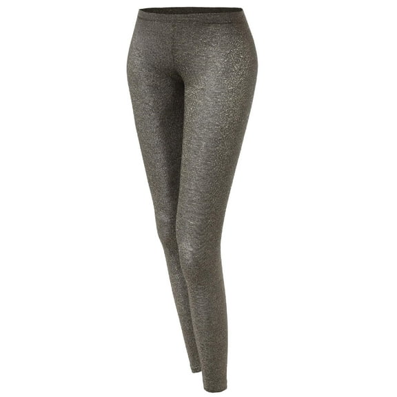 FashionOutfit Women's Basic Glittery Metallic Leggings